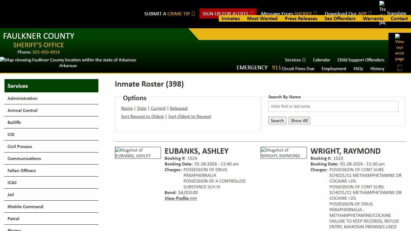 Inmate Roster - Page 0 Current Inmates Booking Date Descending - Faulkner County Sheriff's Office